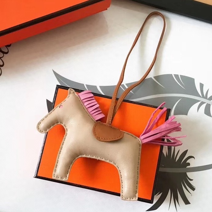 Hermes Rodeo Horse Bag Charm In Beige/Camarel/Pink Leather