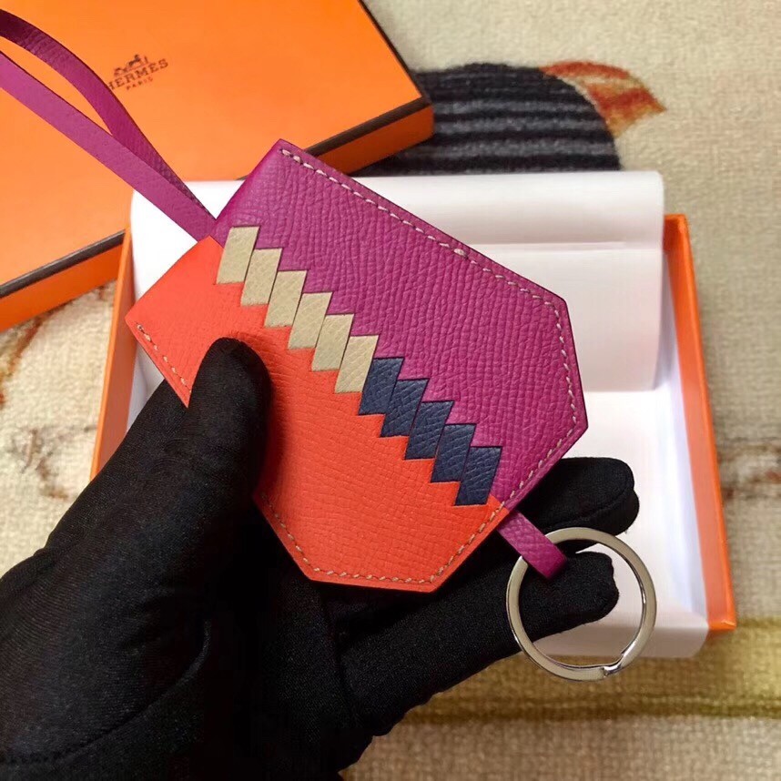 Hermes Clochette Cles Grand Tressage Charm In Orange/Purple