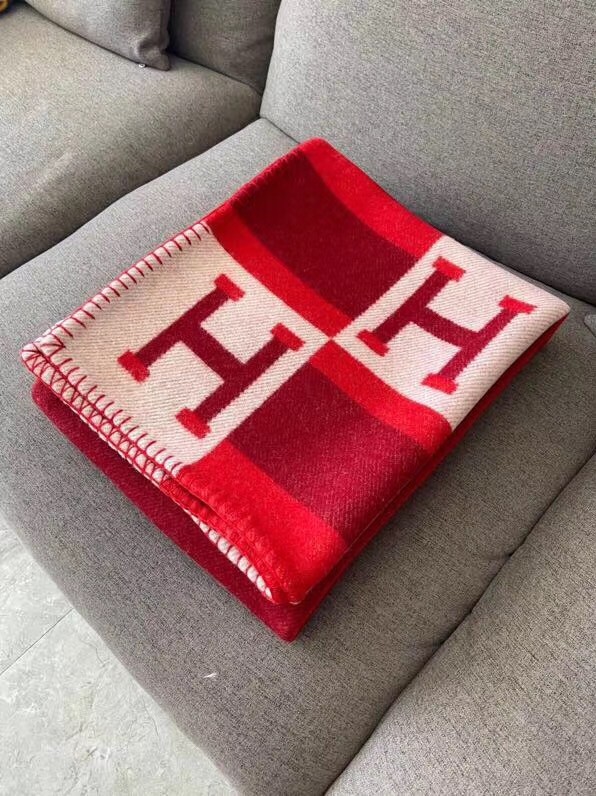 Hermes Red Avalon Bayadere Throw Blanket