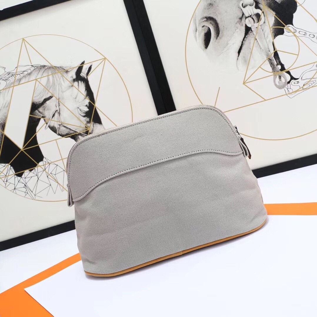 Hermes Medium Bolide Travel Case In Grey Cotton