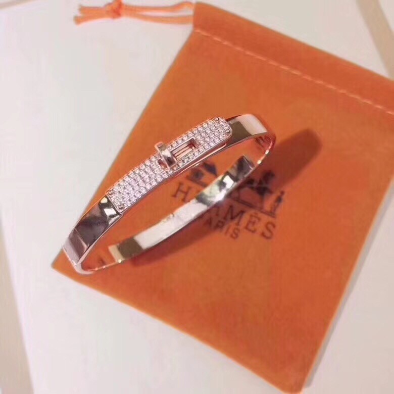 Hermes Rose Gold Small Kelly Bracelet With Diamonds