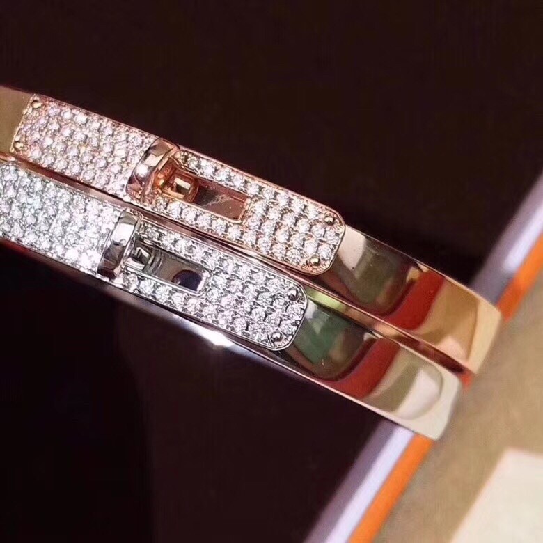 Hermes Rose Gold Small Kelly Bracelet With Diamonds