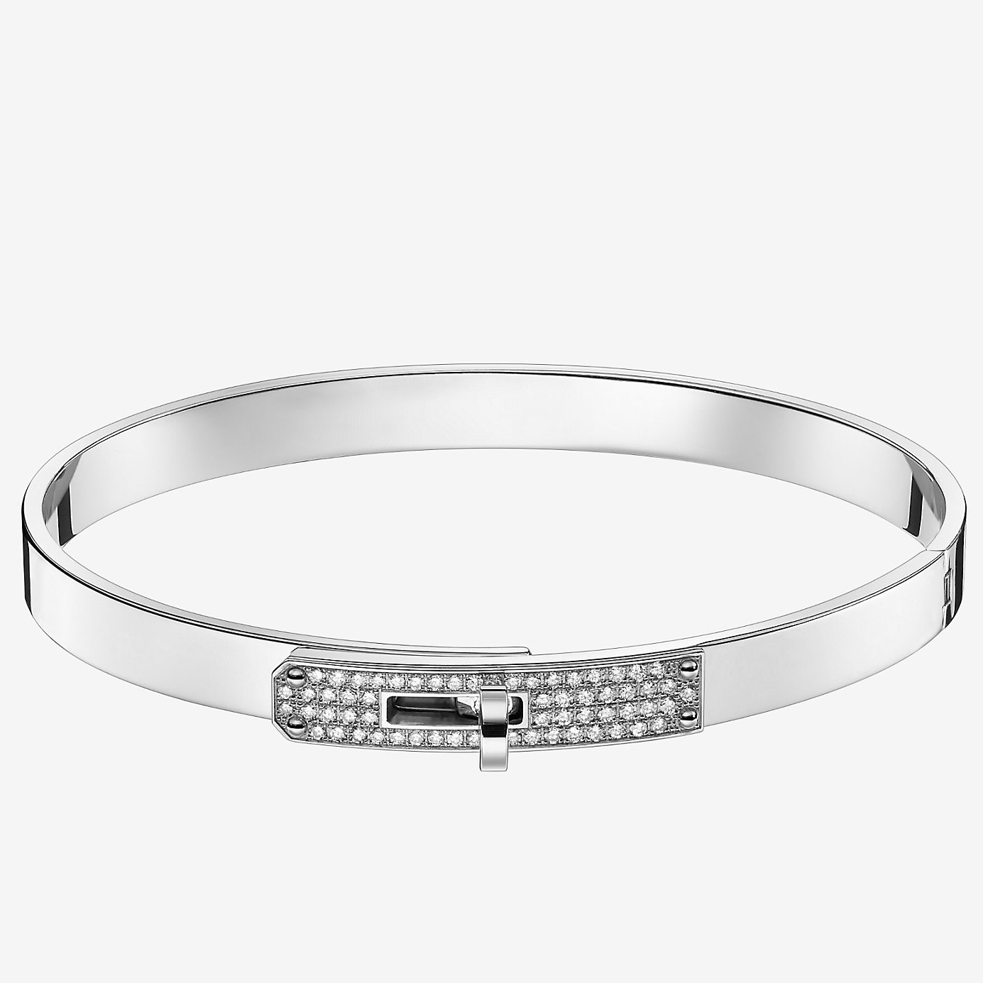 Hermes Silver Small Kelly Bracelet With Diamonds