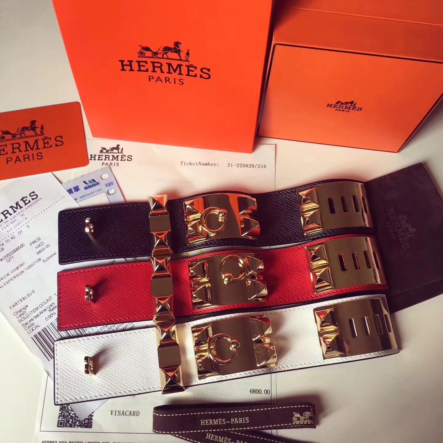 Hermes Red Epsom Collier de Chien Bracelet Size S