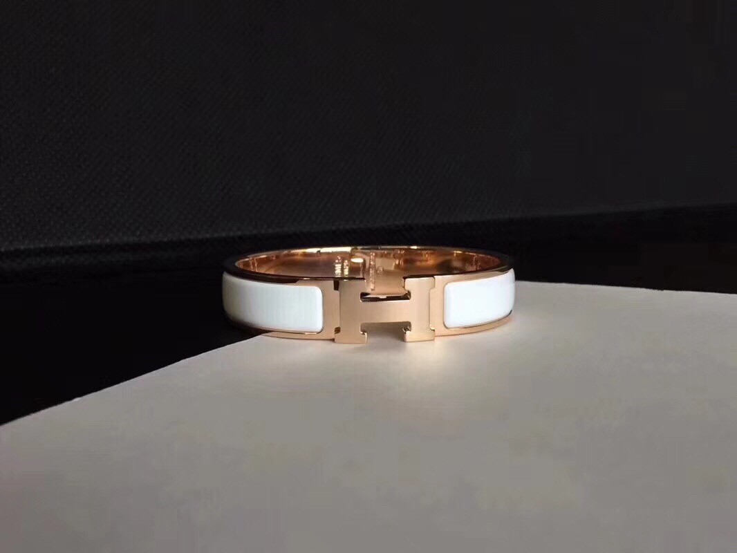 Hermes White Enamel Clic H PM Bracelet