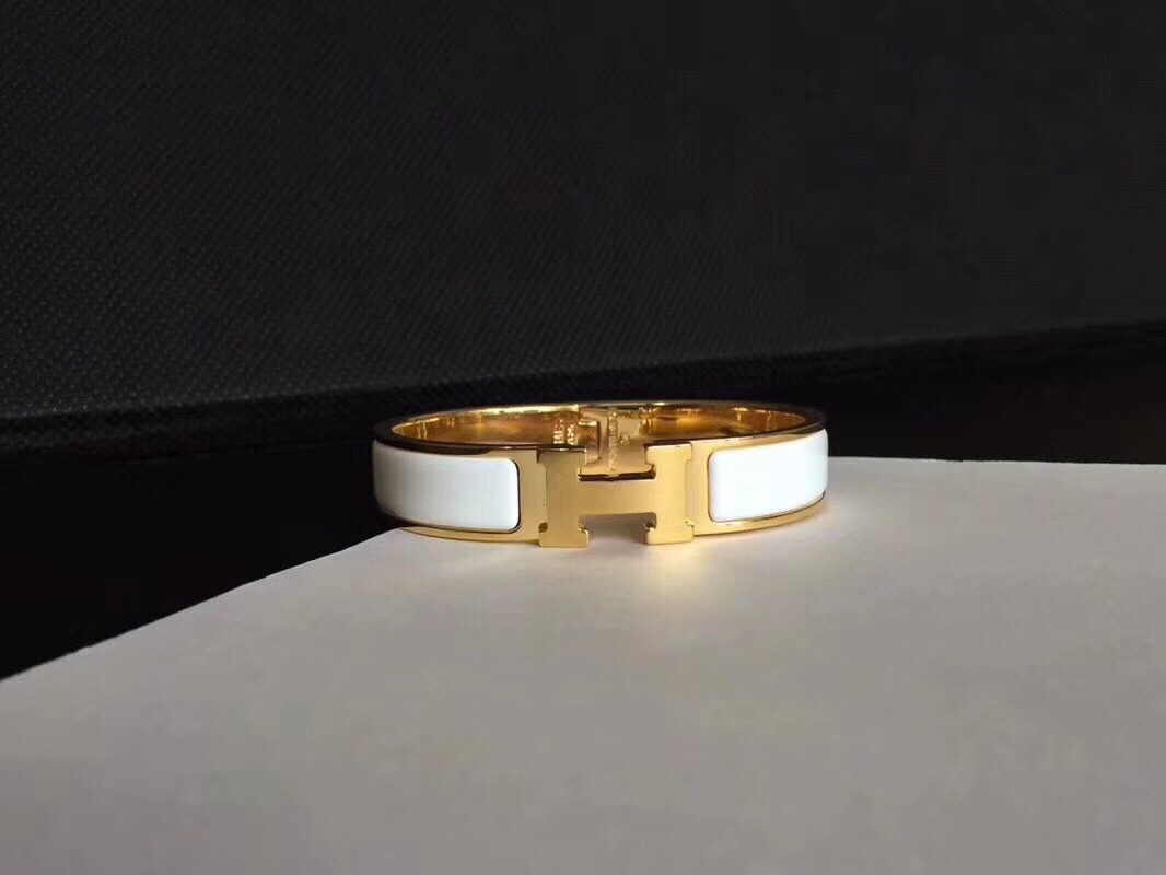 Hermes White Enamel Clic H PM Bracelet