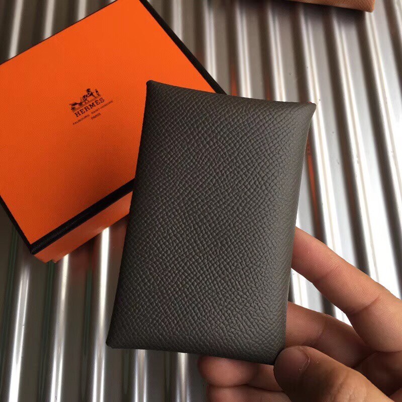 Hermes Vert Gris Epsom Calvi Card Holder