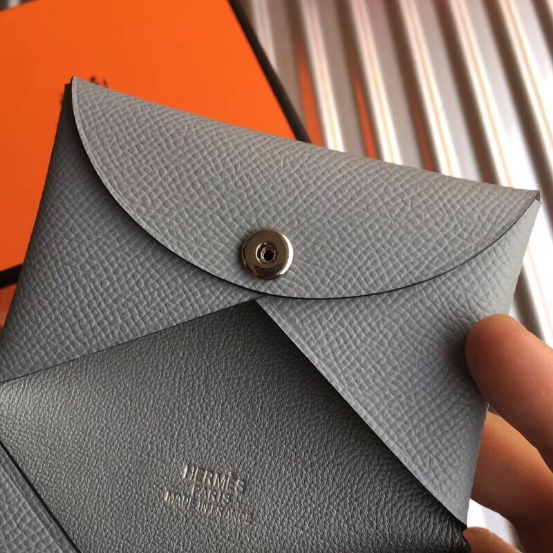 Hermes Blue Lin Epsom Calvi Card Holder