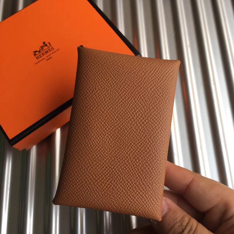 Hermes Brown Epsom Calvi Card Holder