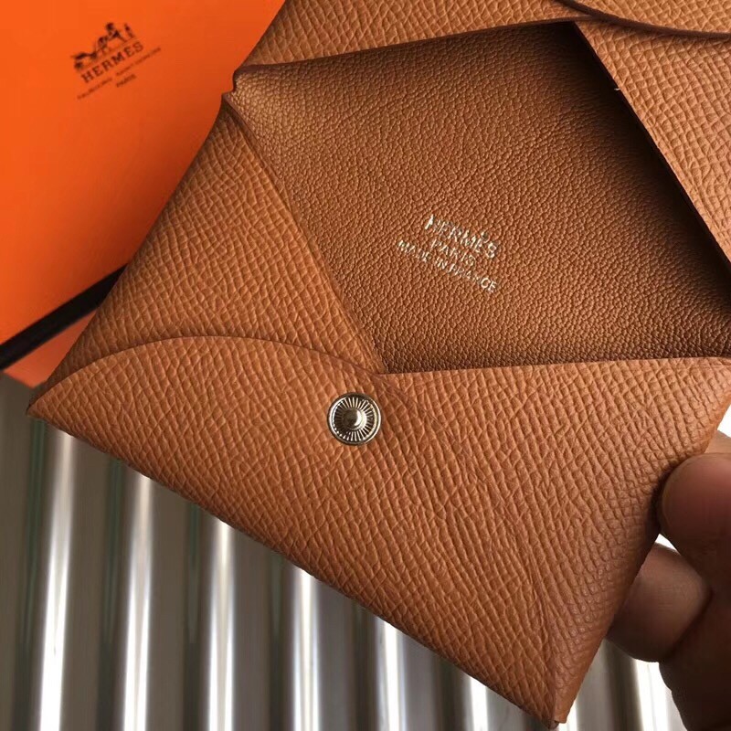 Hermes Brown Epsom Calvi Card Holder