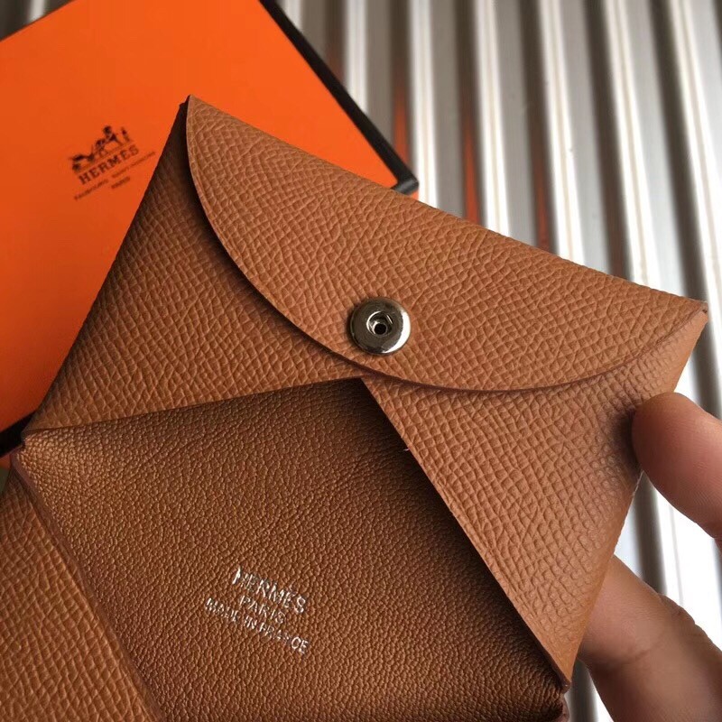 Hermes Brown Epsom Calvi Card Holder