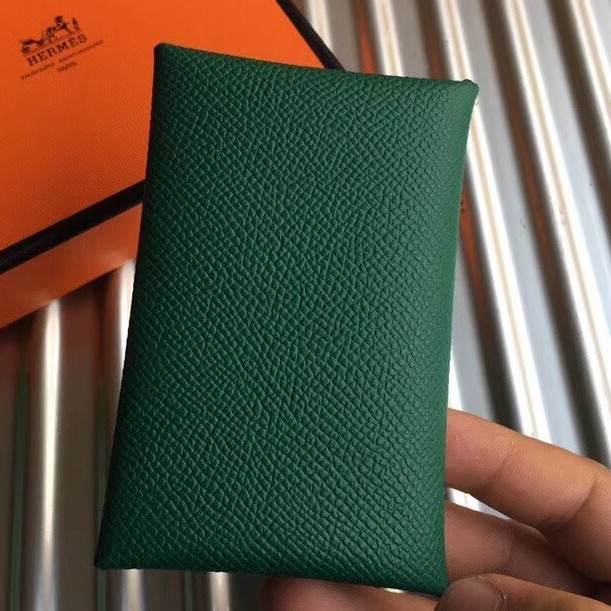 Hermes Green Epsom Calvi Card Holder