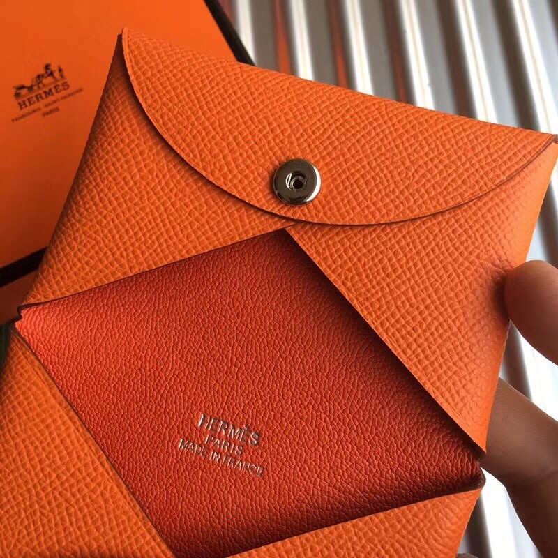 Hermes Orange Epsom Calvi Card Holder