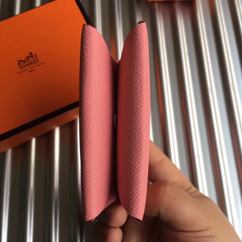 Hermes Pink Epsom Calvi Card Holder