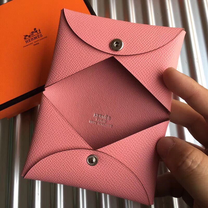 Hermes Pink Epsom Calvi Card Holder