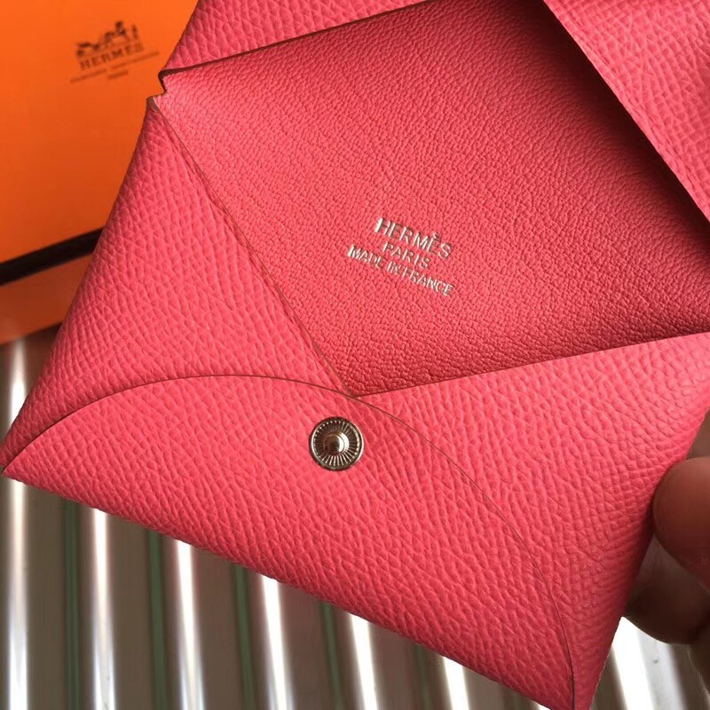 Hermes Rose Azalee Epsom Calvi Card Holder