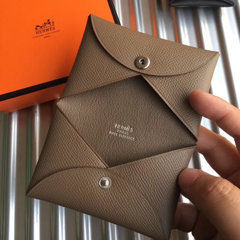 Hermes Taupe Epsom Calvi Card Holder