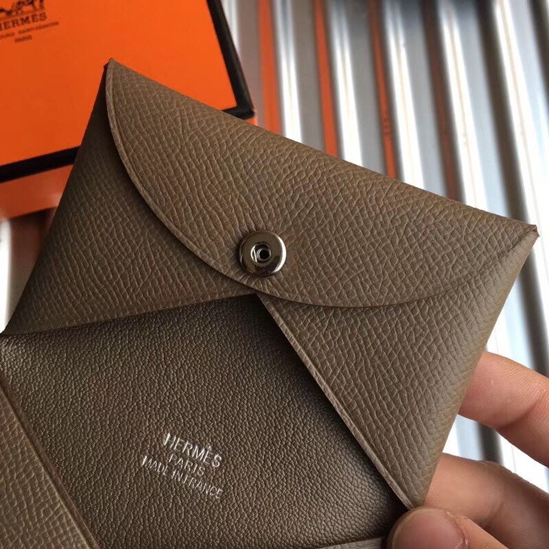 Hermes Taupe Epsom Calvi Card Holder