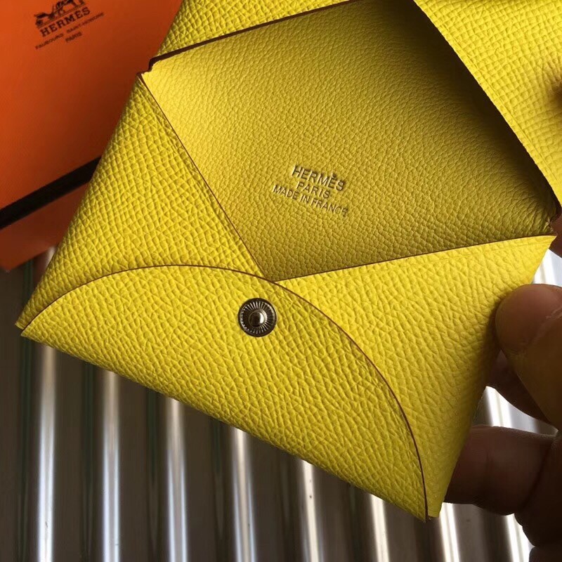 Hermes Yellow Epsom Calvi Card Holder