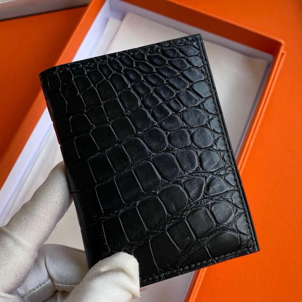 Hermes MC² Euclide Card Holder in Black Matte Alligator Leather