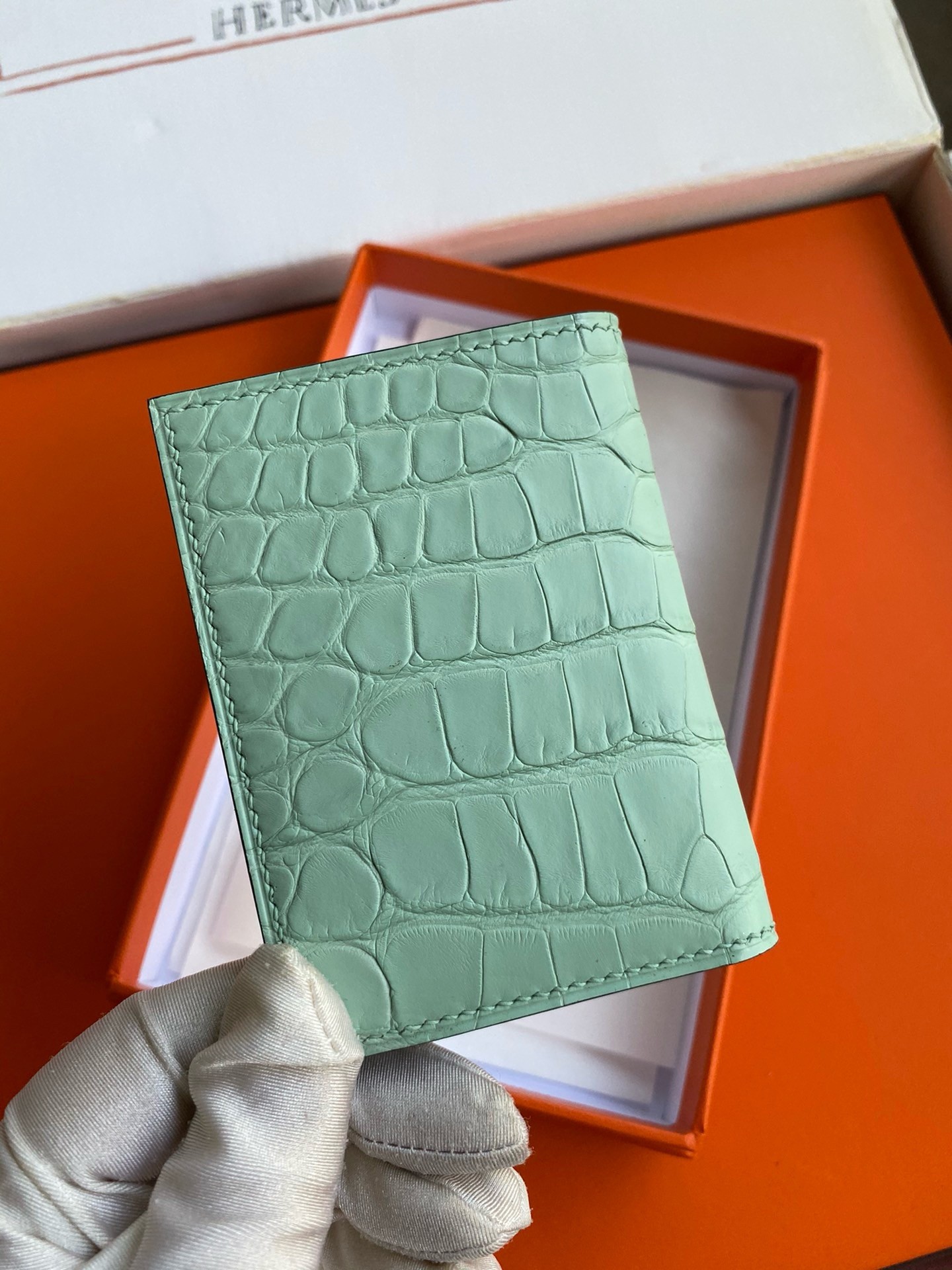 Hermes MC² Euclide Card Holder in Vert D'eau Matte Alligator Leather