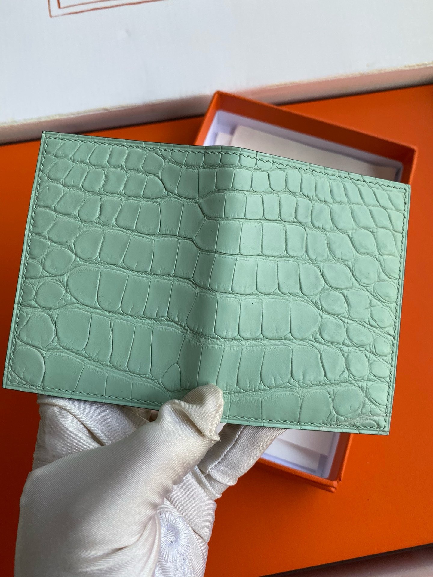 Hermes MC² Euclide Card Holder in Vert D'eau Matte Alligator Leather