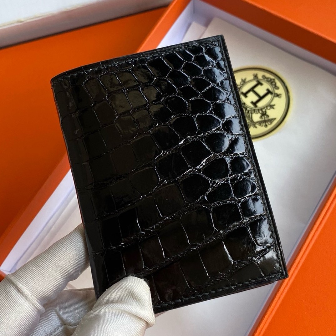 Hermes MC² Euclide Card Holder in Black Shiny Alligator Leather