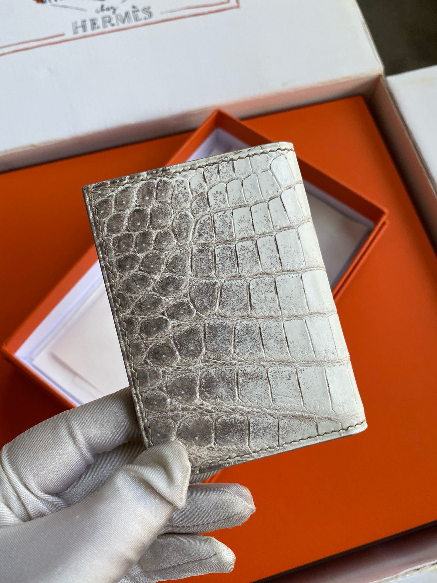 Hermes MC² Euclide Card Holder in Himalaya Niloticus Crocodile Skin