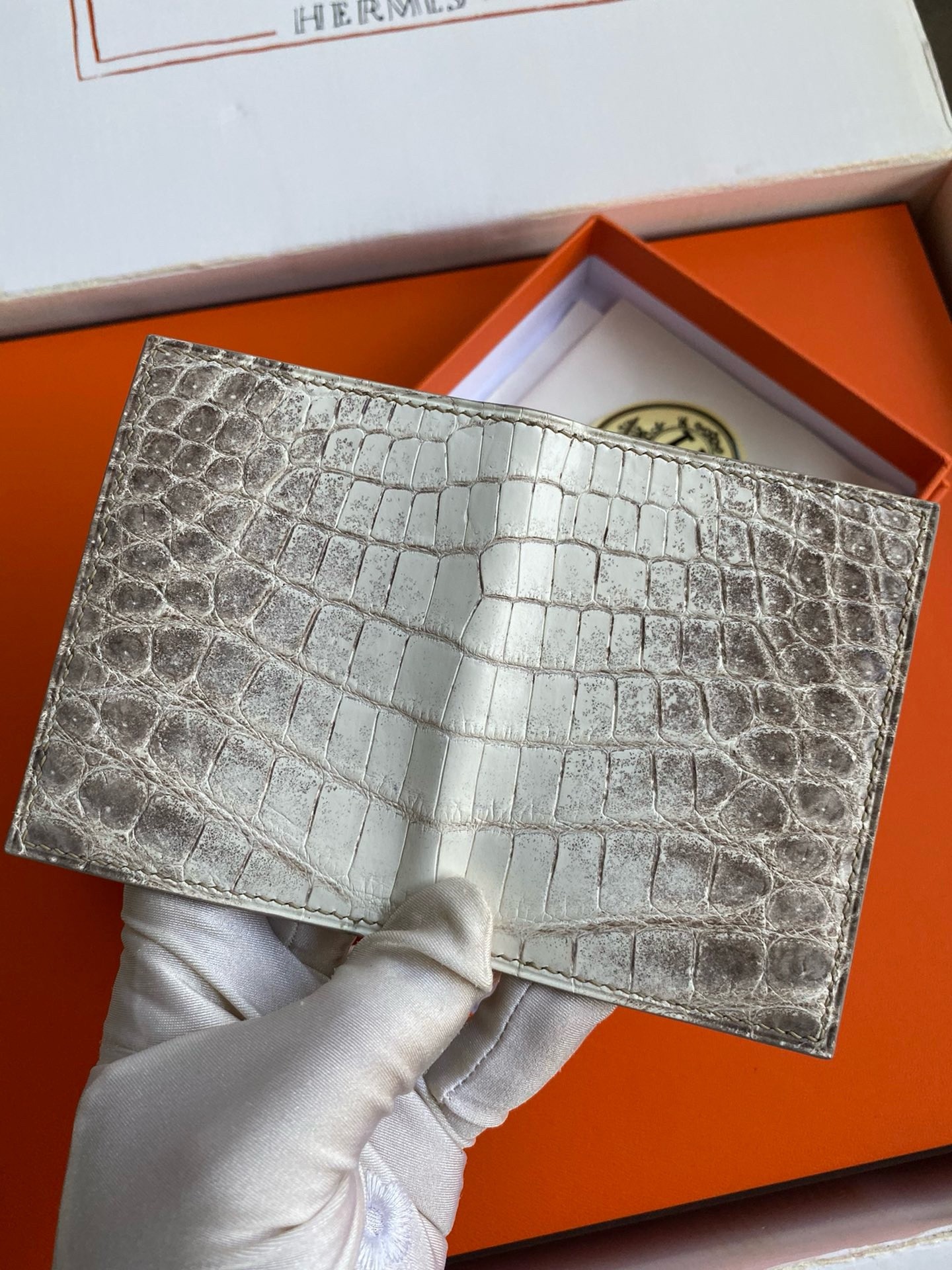 Hermes MC² Euclide Card Holder in Himalaya Niloticus Crocodile Skin