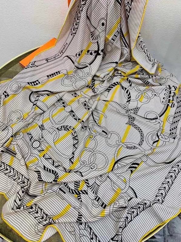 Hermes Grey/Yellow Panoplie Equestre Eyeliner Shawl 140