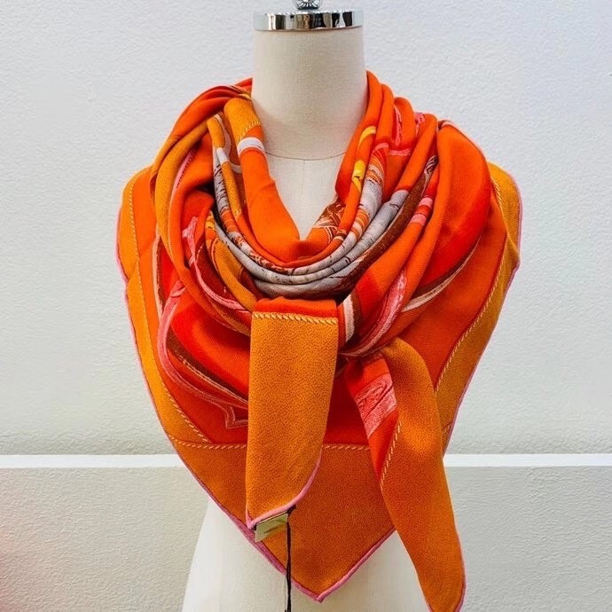 Hermes Orange Projets Carres Shawl 140