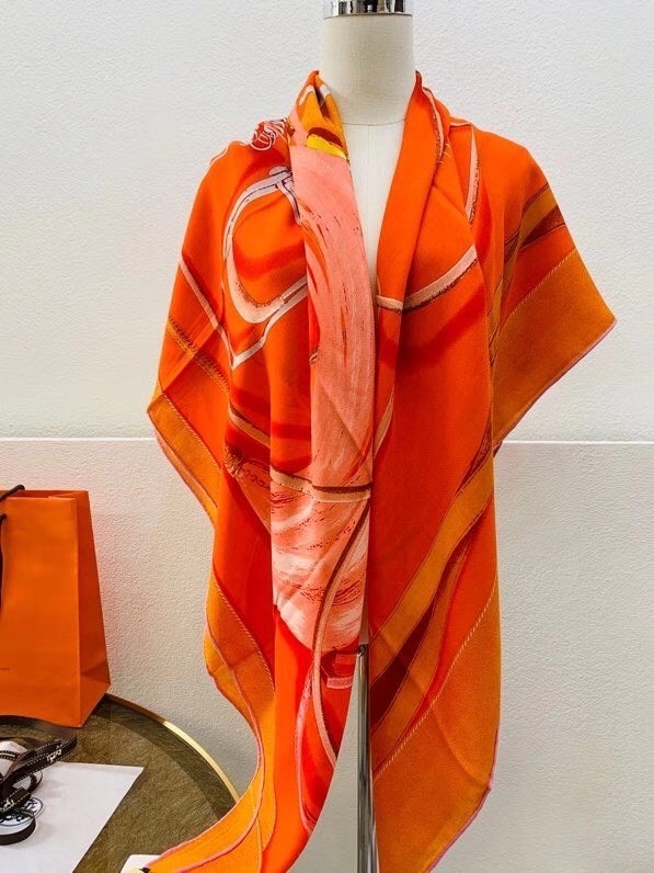 Hermes Orange Projets Carres Shawl 140