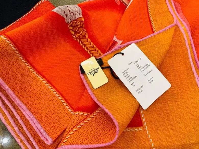 Hermes Orange Projets Carres Shawl 140