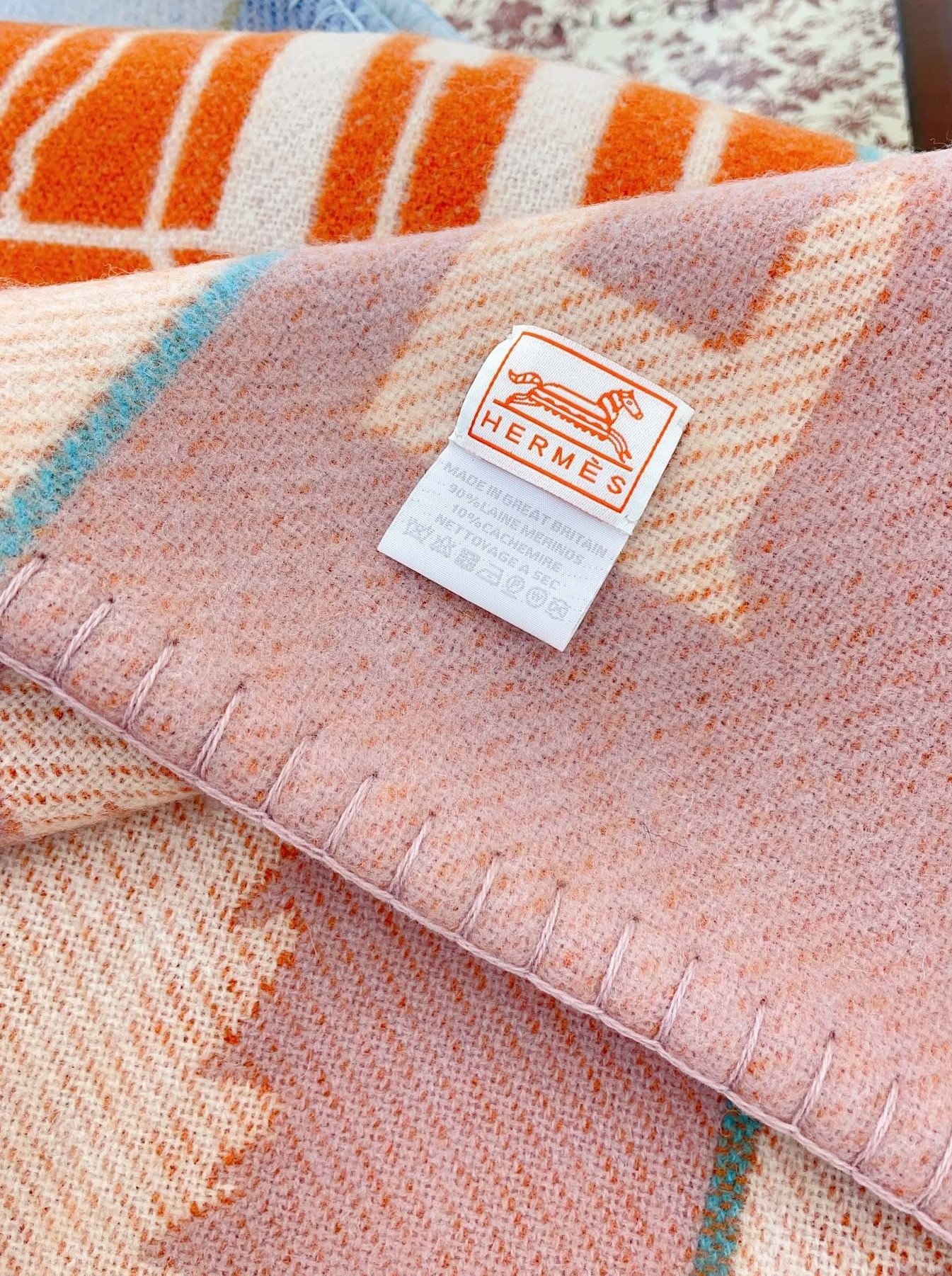 Hermes Avalon Epopee Blanket in Mandarine Wool and Cashmere