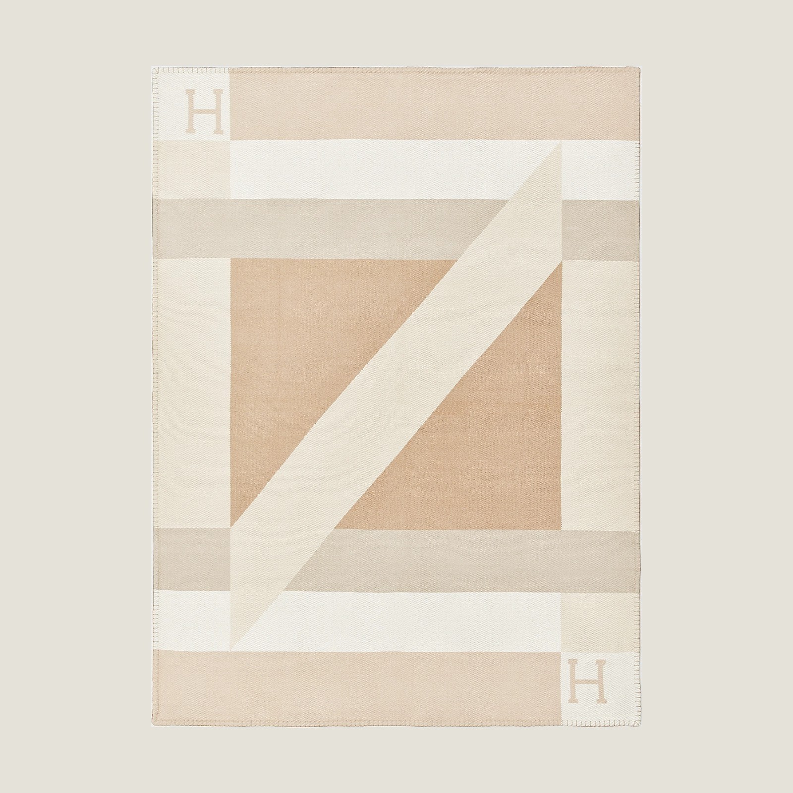 Hermes H Drapeau Blanket in Naturel and Grege Cashmere