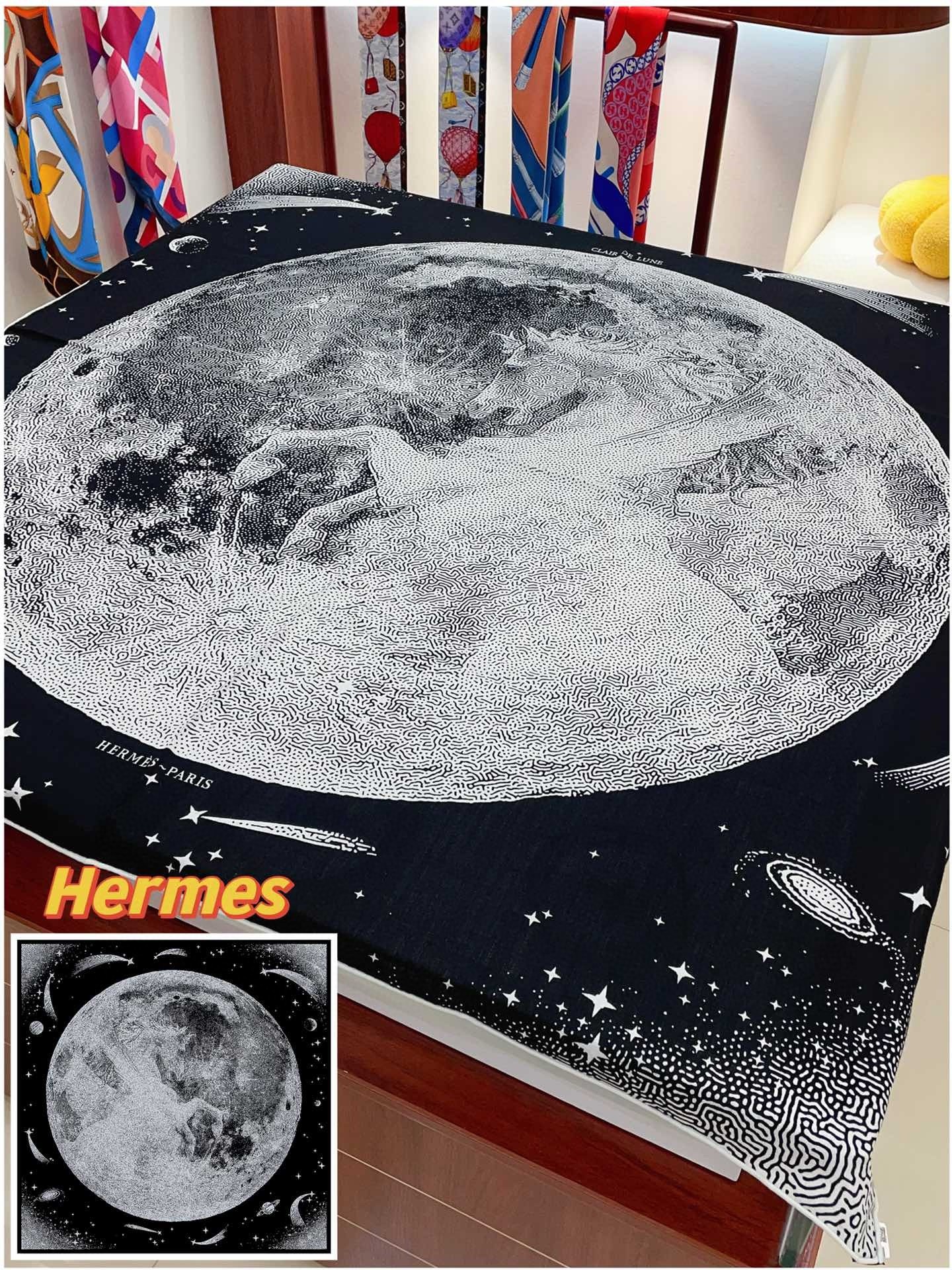 Hermes Black Clair de Lune Shawl 140