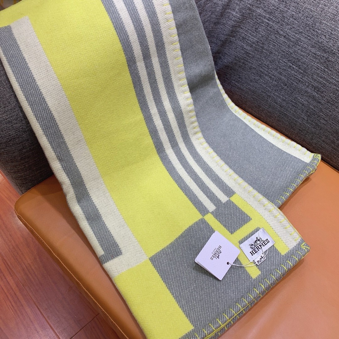 Hermes Ithaque Blanket in Tilleul Wool and Cashmere