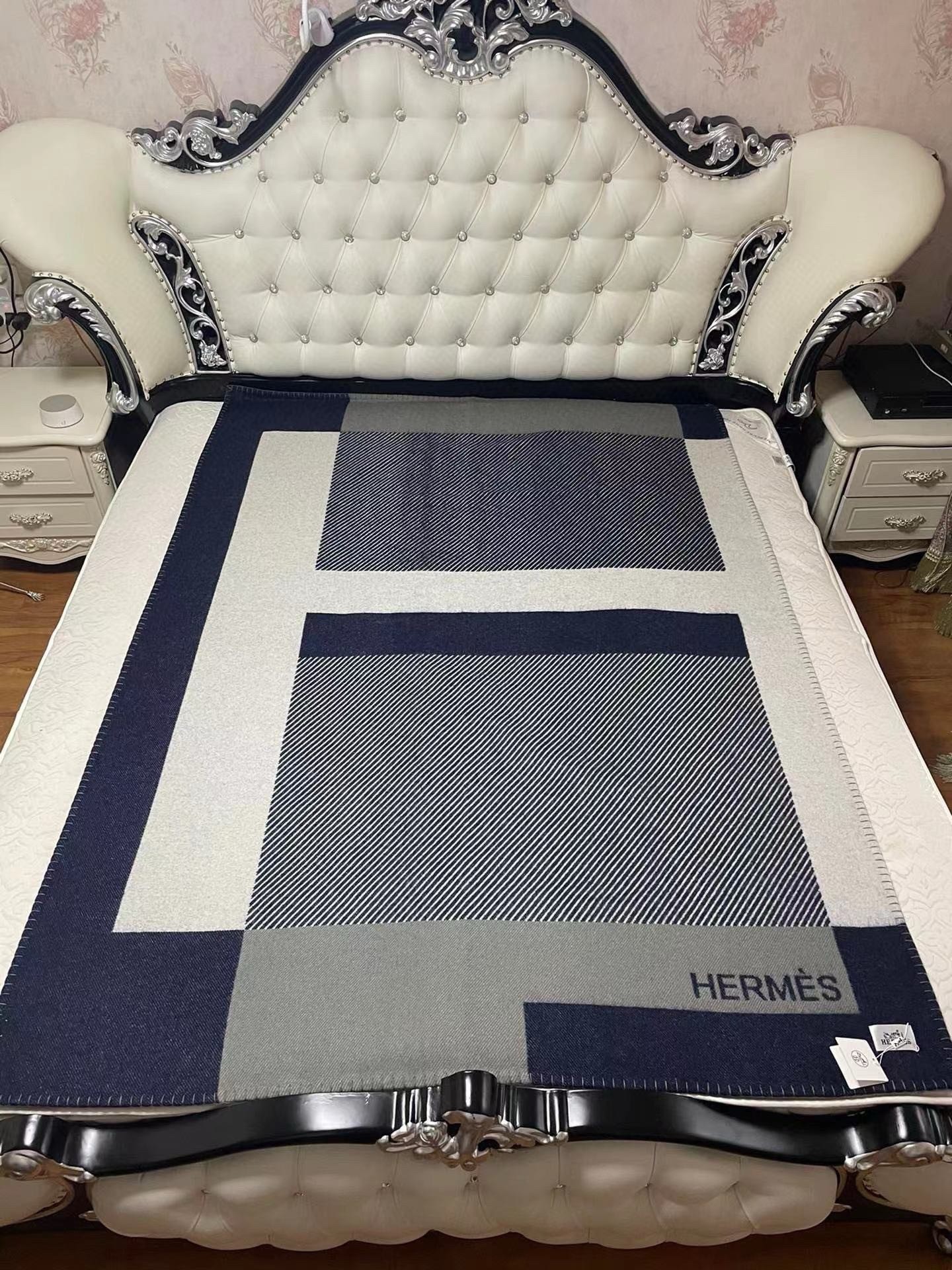 Hermes H Riviera Blanket in Marine Wool and Cashmere