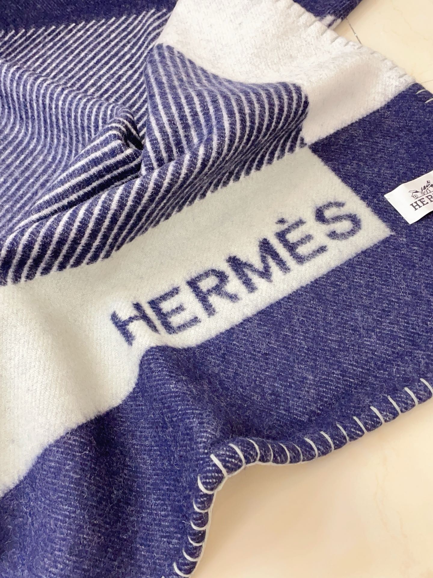 Hermes H Riviera Blanket in Marine Wool and Cashmere