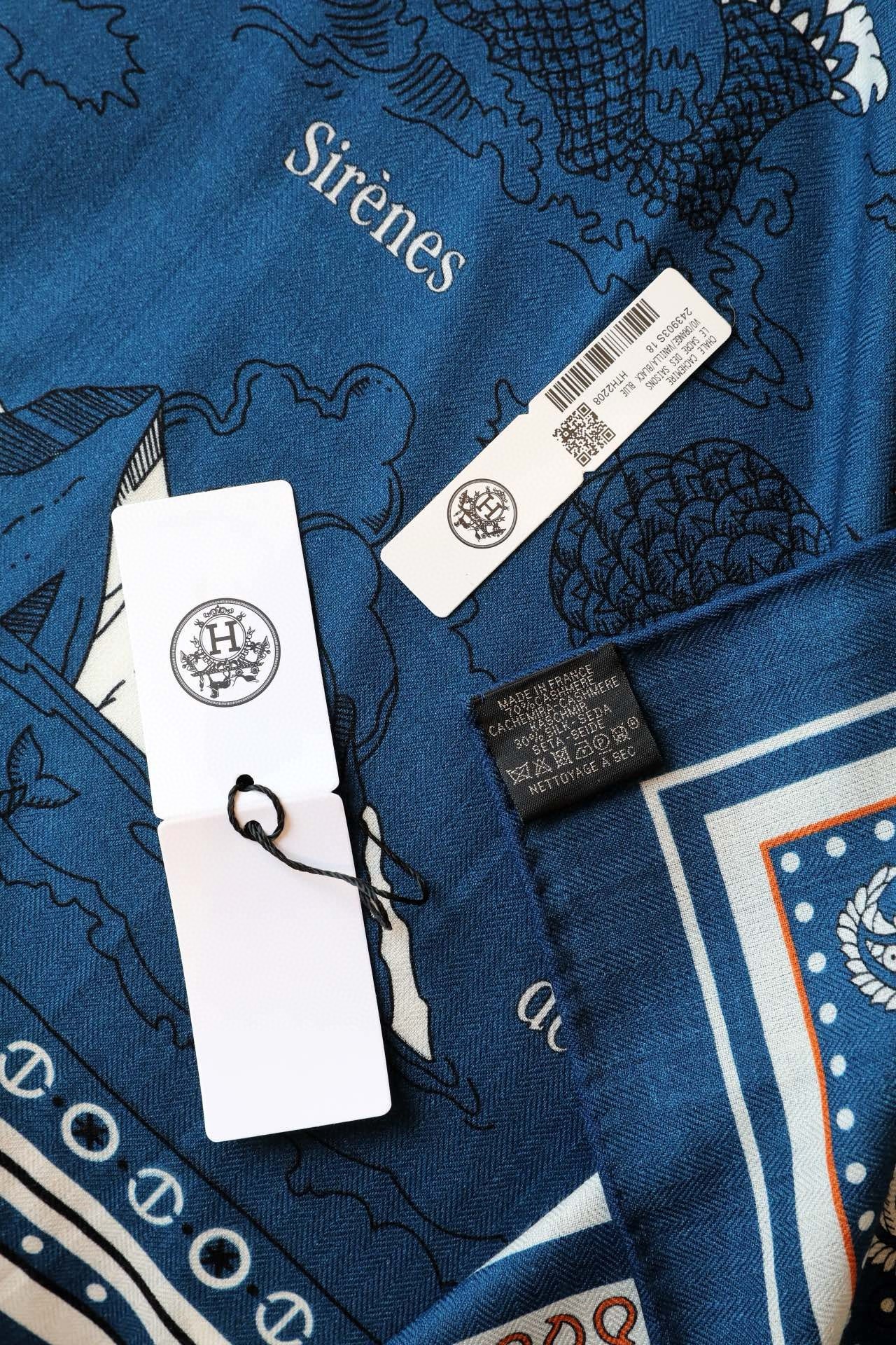 Hermes Blue Tatouages Marins Bandana Shawl 140