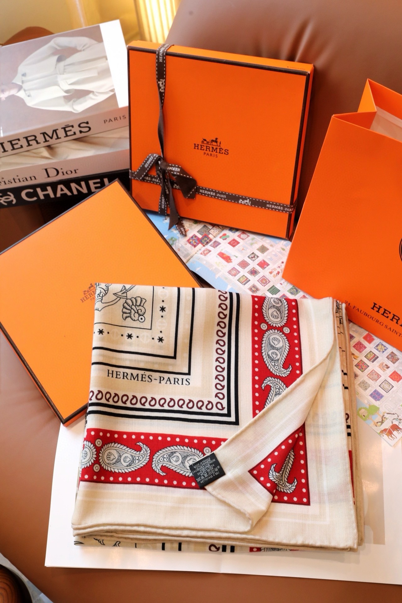 Hermes Naturel Tatouages Marins Bandana Shawl 140