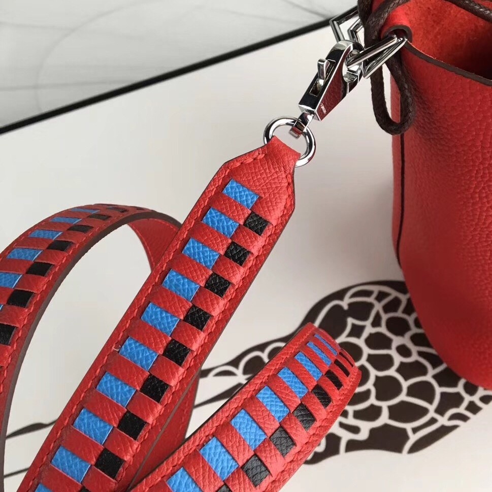 Hermes Red Tressage Cuir 25 MM Bag Strap