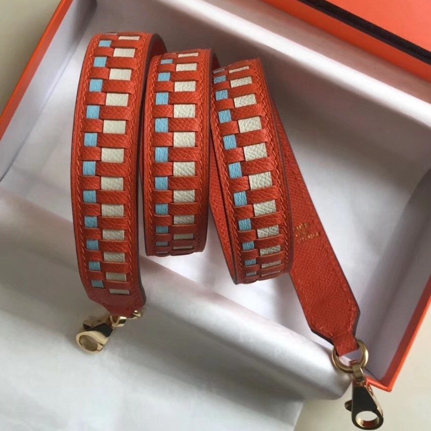 Hermes Orange Tressage Cuir 25MM Bag Strap