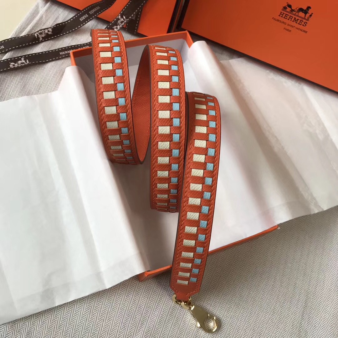 Hermes Orange Tressage Cuir 25MM Bag Strap