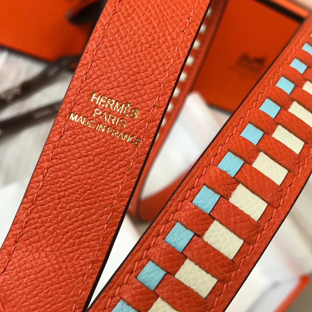 Hermes Orange Tressage Cuir 25MM Bag Strap