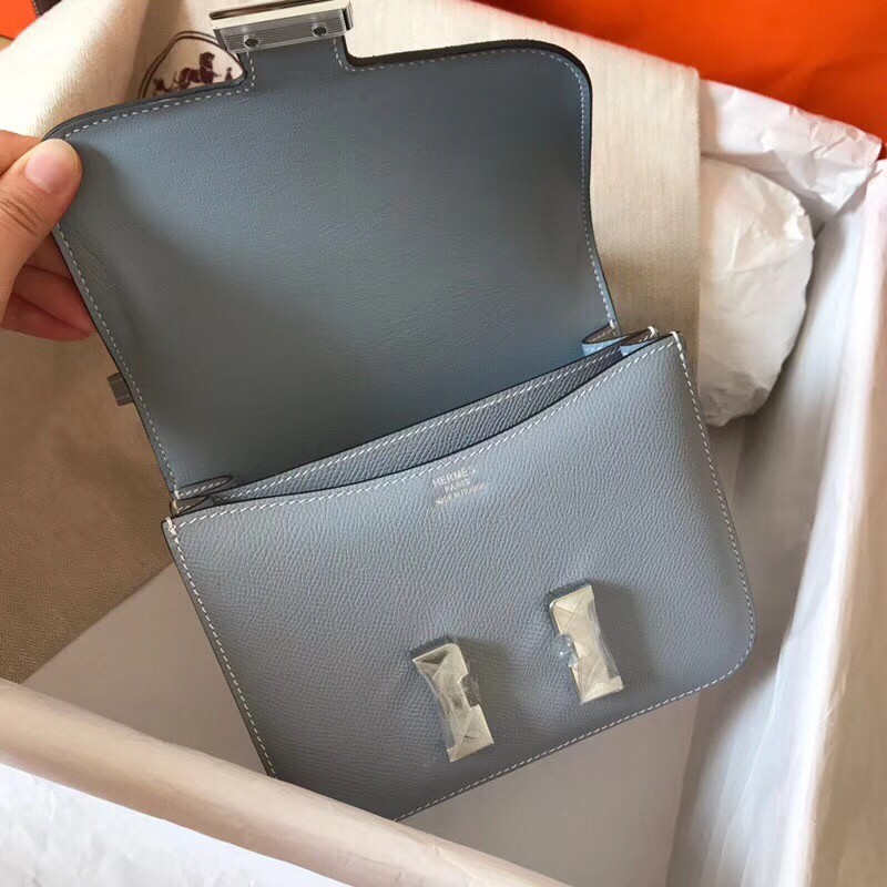 Hermes Mini Constance 18cm Epsom Blue Lin Bag