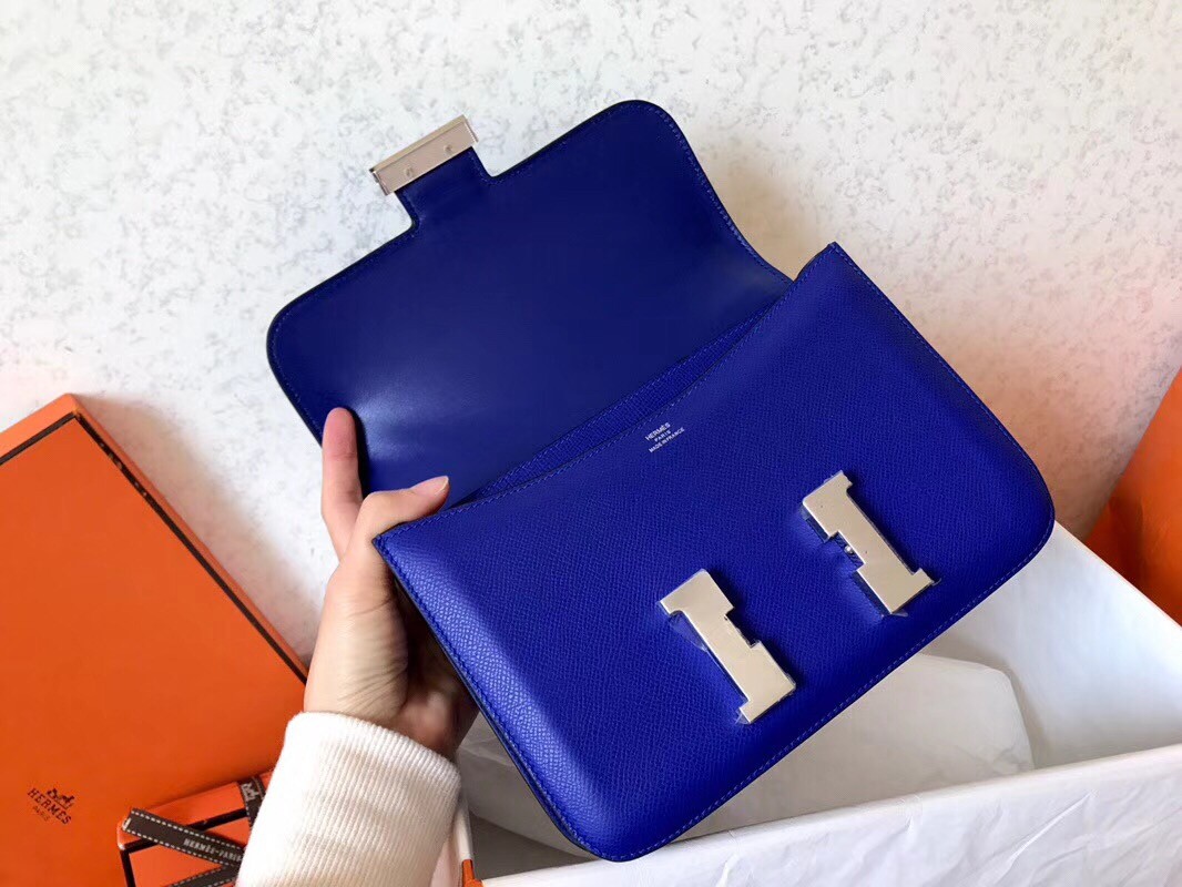 Hermes Epsom Constance 24cm Blue Electric Handmade Bag