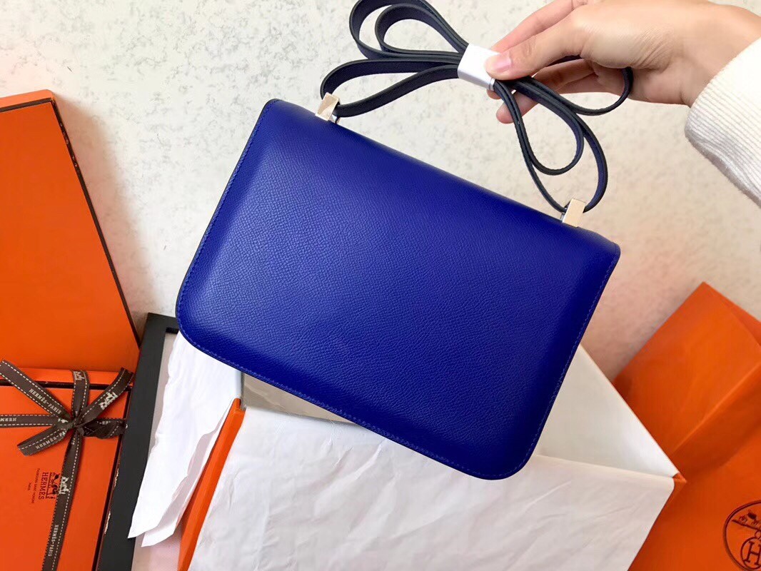 Hermes Epsom Constance 24cm Blue Electric Handmade Bag