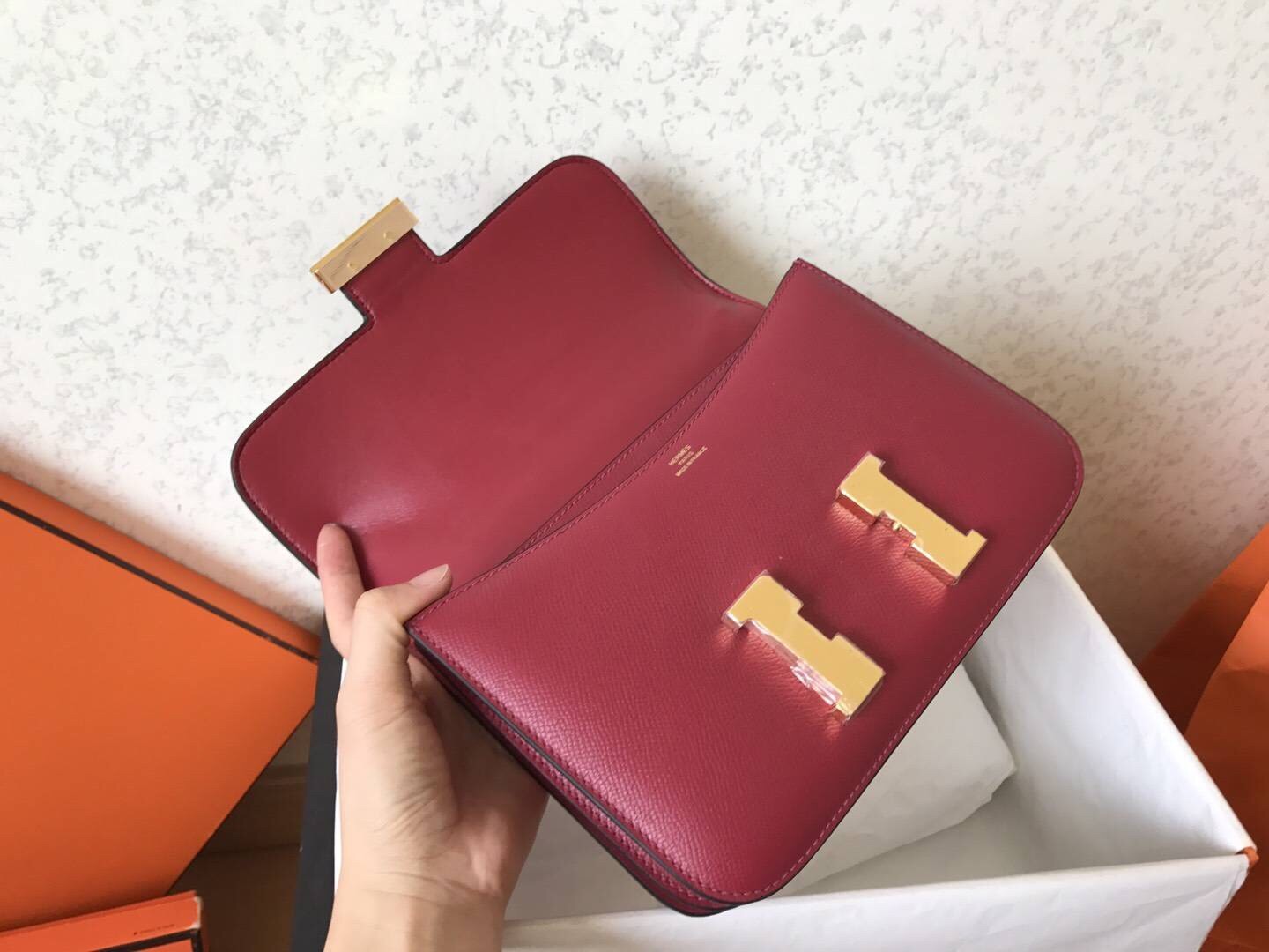 Hermes Epsom Constance 24cm Dark Red Handmade Bag