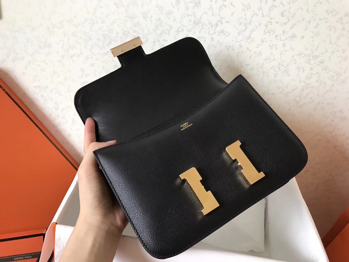 Hermes Epsom Constance 24cm Black Handmade Bag